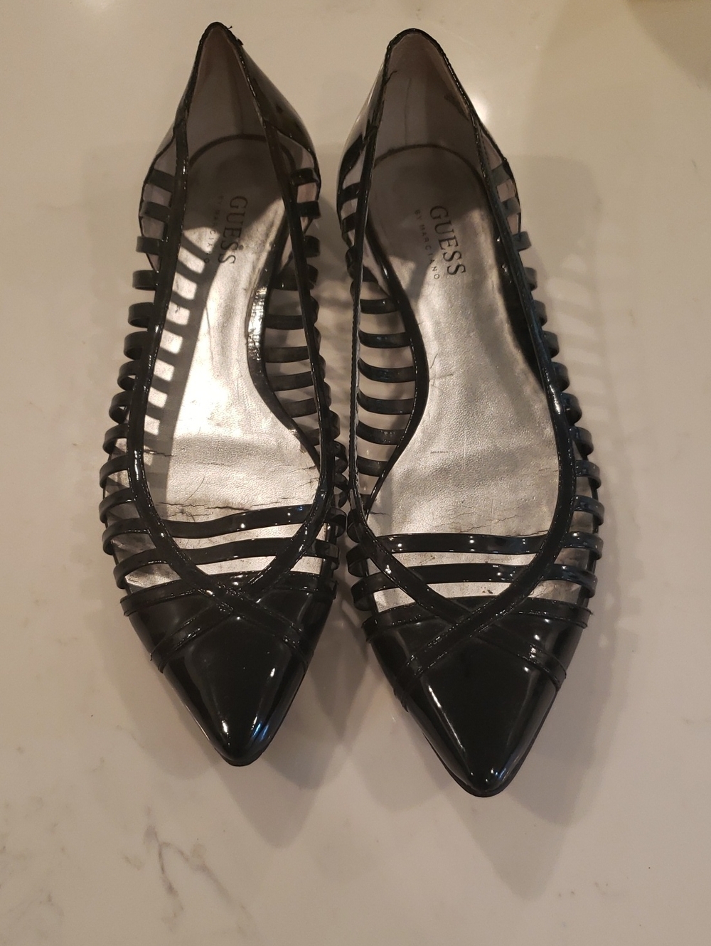 Guess by Marciano Black Patent Leather Strappy Pointed Flats